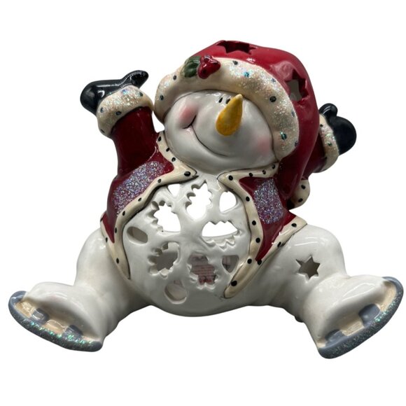 Blue Sky Christmas 2011 Ceramic Snowman Tealight Candle Holder READ - Picture 1 of 9